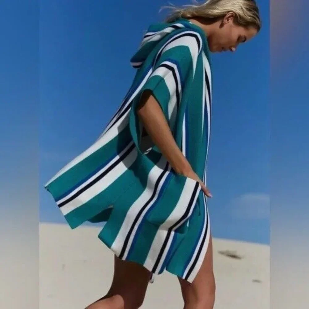 NWOT Free People All I Need Stripe Hooded Poncho